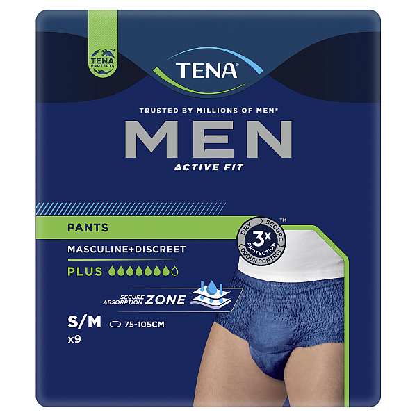 TENA MEN ACTIVE FIT PANT PLUS SML/MED (9/PKX2PK)