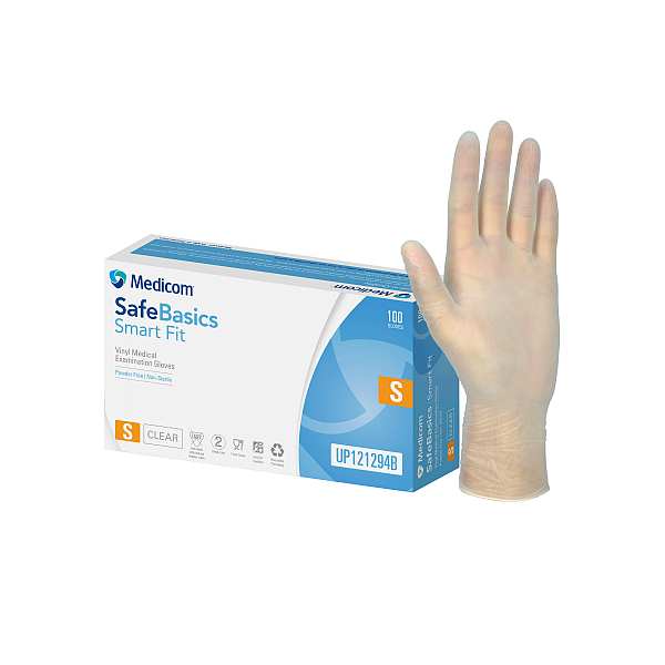 GLOVE EXAM VINYL P/F SAFEBASICS SMALL (100)      