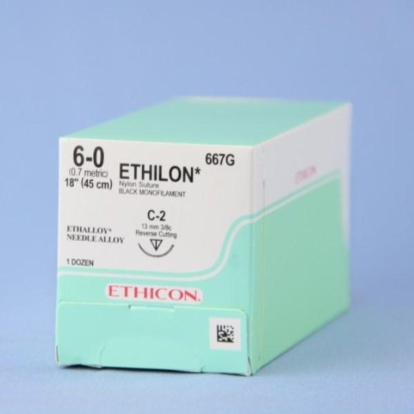 SUTURE NYLON 6/0 13MM (12) ETHILON