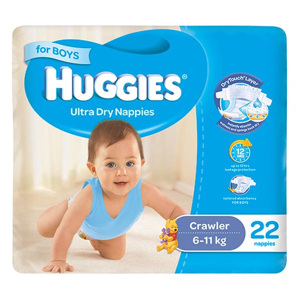 HUGGIES U/DRY NAPPIES BOY 6-11KG (4X22)