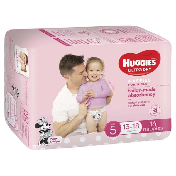 HUGGIES U/DRY NAPPIES GIRL 13-18KG (4X16)