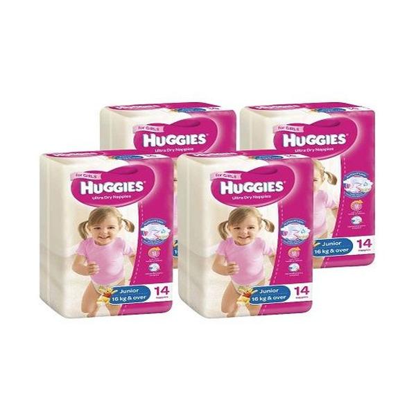 HUGGIES U/DRY NAPPIES GIRL 16+ KG (4X14)