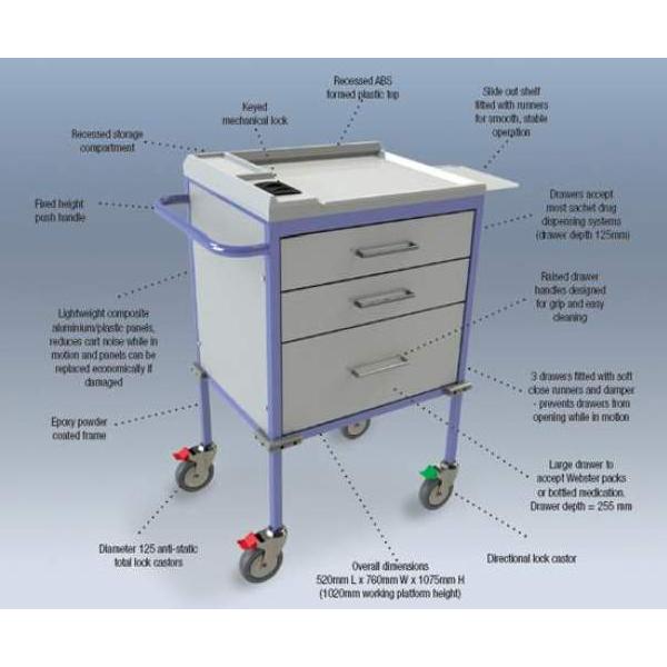 MEDICATION CART 3 DRAWER ECONOMY 4HC             