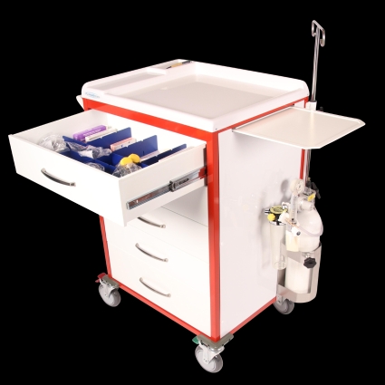 CART EMERGENCY 5 DRAWER IV POLE; O2 HOLDER; CPR  