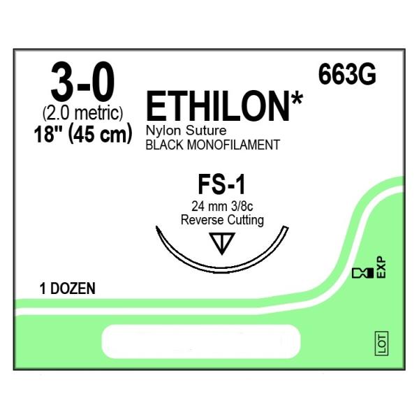 SUTURE NYLON 3/0 24MM ETHILON (12)