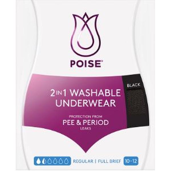 POISE 2IN1 WASHABLE BLK UNDERWEAR SIZE 10/12