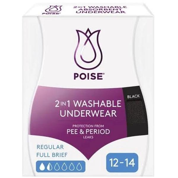 POISE 2IN1 WASHABLE BLK UNDERWEAR SIZE 12/14