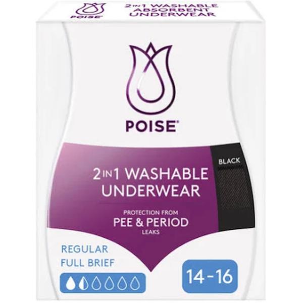 POISE 2IN1 WASHABLE BLK UNDERWEAR SIZE 14/16