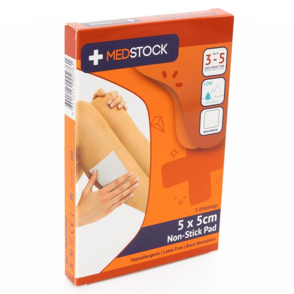 NON-STICK PAD MEDSTOCK DRESSING 5X5CM PACK (5)