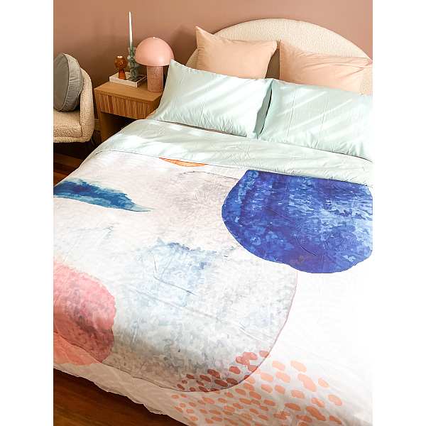 SD QUILT COVER SET K/SGL LUNABLOOM BLUE D/BREATHE