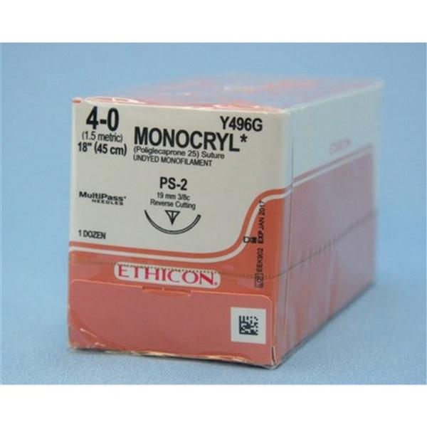 SUTURE MONOCRYL 4/0 19MM 45CM 3/8 REVERSE CUT (12