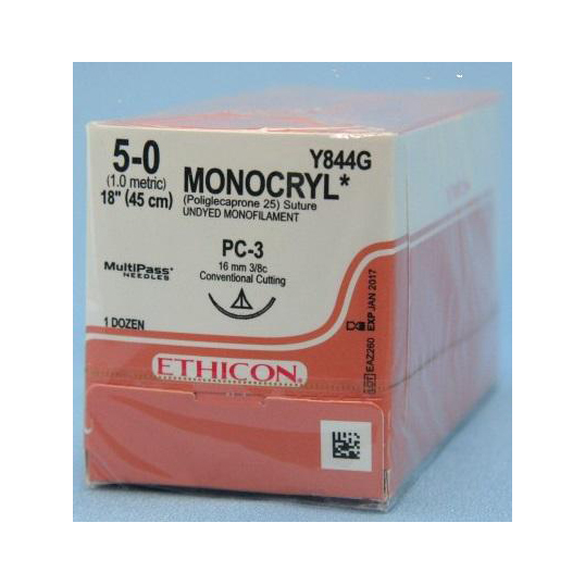 SUTURE MONOCRYL 5/0 16MM ETHICON 12'S